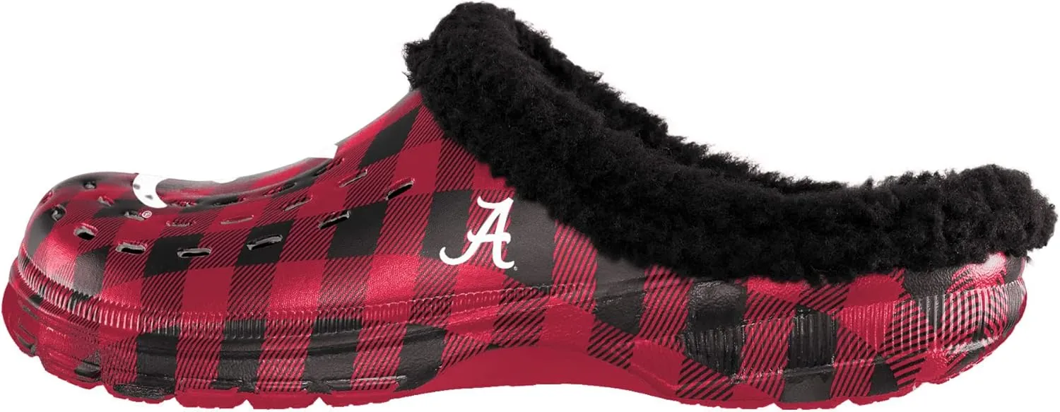 FOCO Men's NCAA College Team Logo Sherpa Lined Buffalo Check Shoes Slipper Clogs