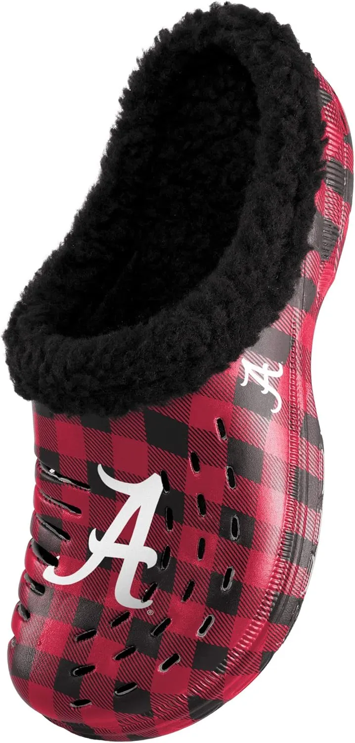 FOCO Men's NCAA College Team Logo Sherpa Lined Buffalo Check Shoes Slipper Clogs