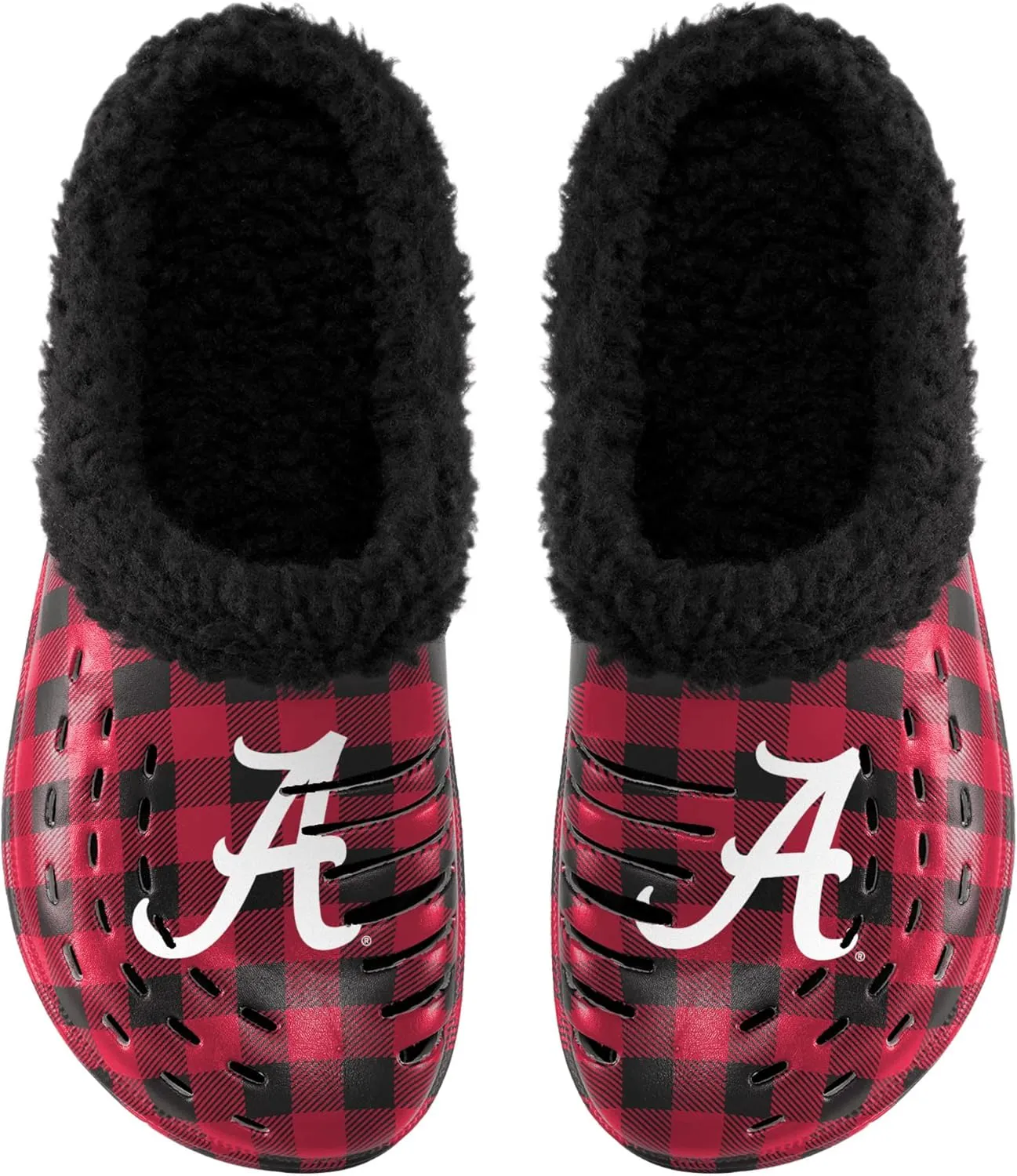FOCO Men's NCAA College Team Logo Sherpa Lined Buffalo Check Shoes Slipper Clogs