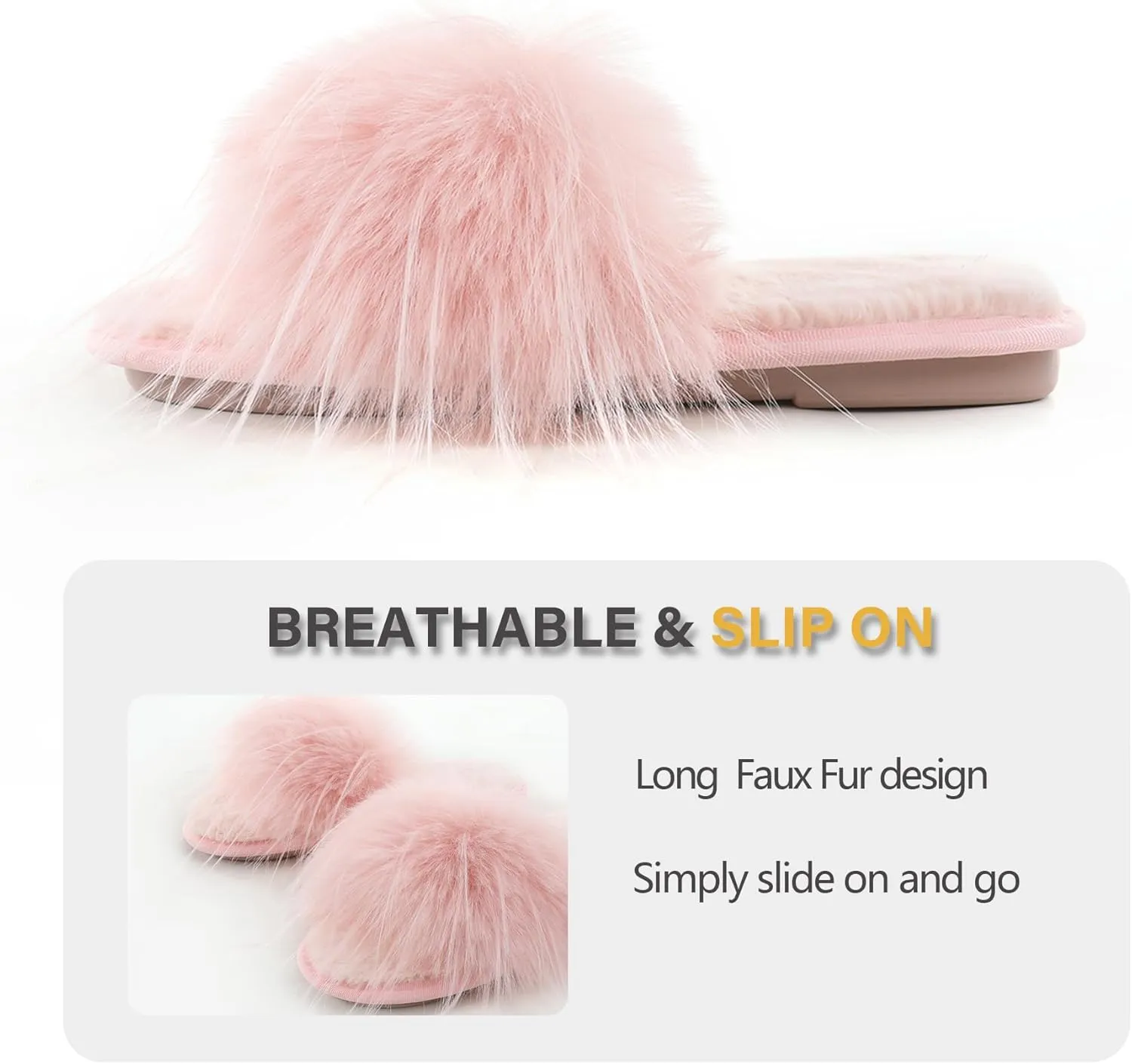 Fur Story Women's Furry Slippers Open Toe Fuzzy Slippers Memory Foam Fluffy House Sandal