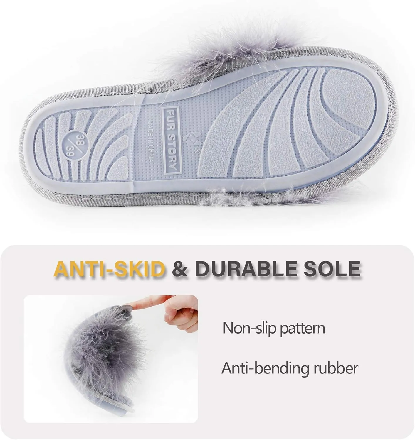 Fur Story Women's Furry Slippers Open Toe Fuzzy Slippers Memory Foam Fluffy House Sandal