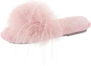 Fur Story Women's Furry Slippers Open Toe Fuzzy Slippers Memory Foam Fluffy House Sandal