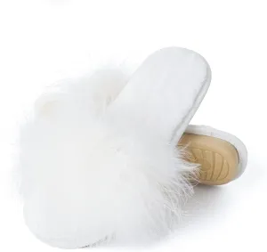 Fur Story Women's Furry Slippers Open Toe Fuzzy Slippers Memory Foam Fluffy House Sandal