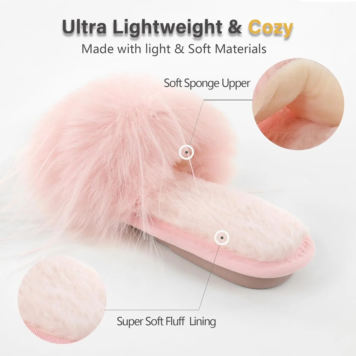 Fur Story Women's Furry Slippers Open Toe Fuzzy Slippers Memory Foam Fluffy House Sandal