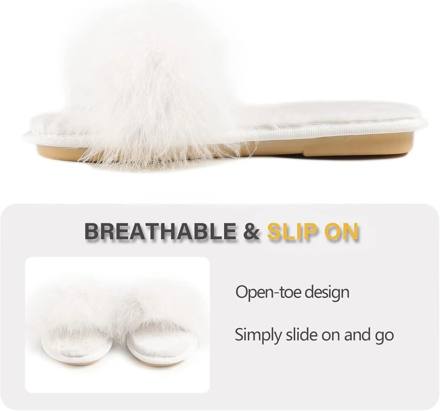 Fur Story Women's Furry Slippers Open Toe Fuzzy Slippers Memory Foam Fluffy House Sandal