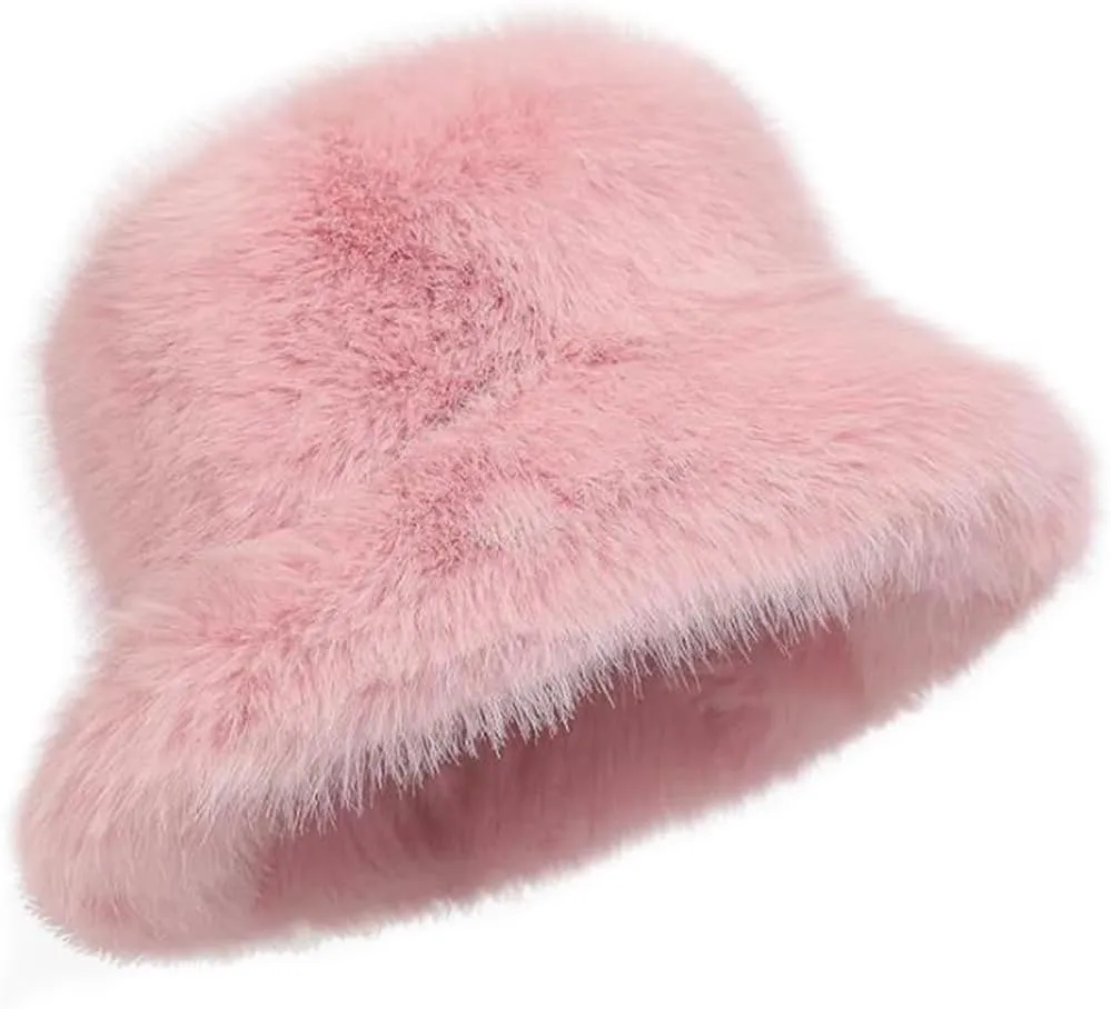 Fuzzy Faux Fur Diva Bucket Hat for Women - Luxurious Winter Hat for Fashionable Ladies