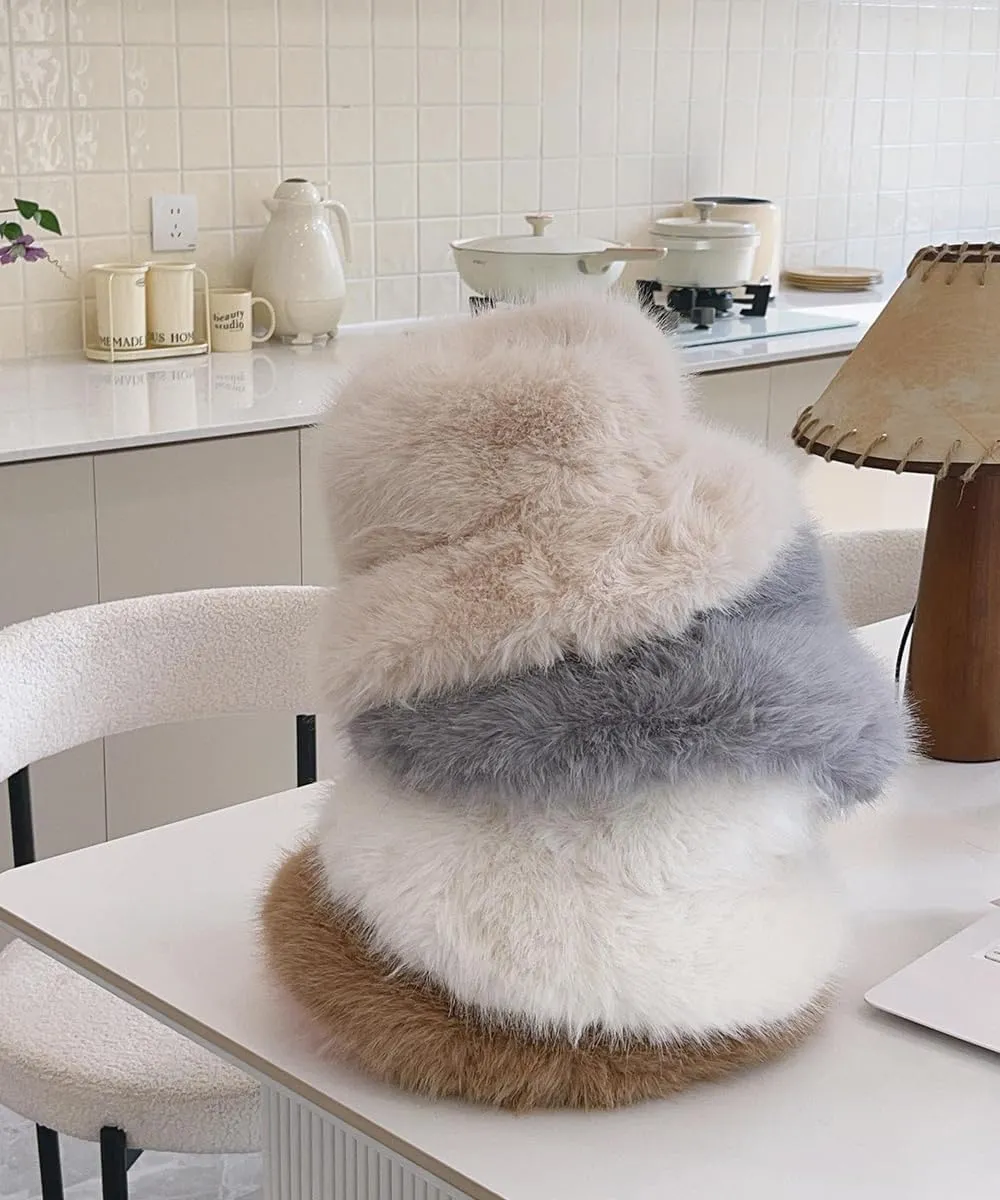 Fuzzy Faux Fur Diva Bucket Hat for Women - Luxurious Winter Hat for Fashionable Ladies