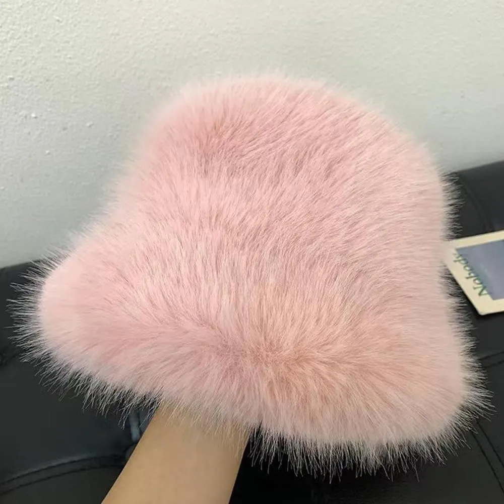 Fuzzy Faux Fur Diva Bucket Hat for Women - Luxurious Winter Hat for Fashionable Ladies