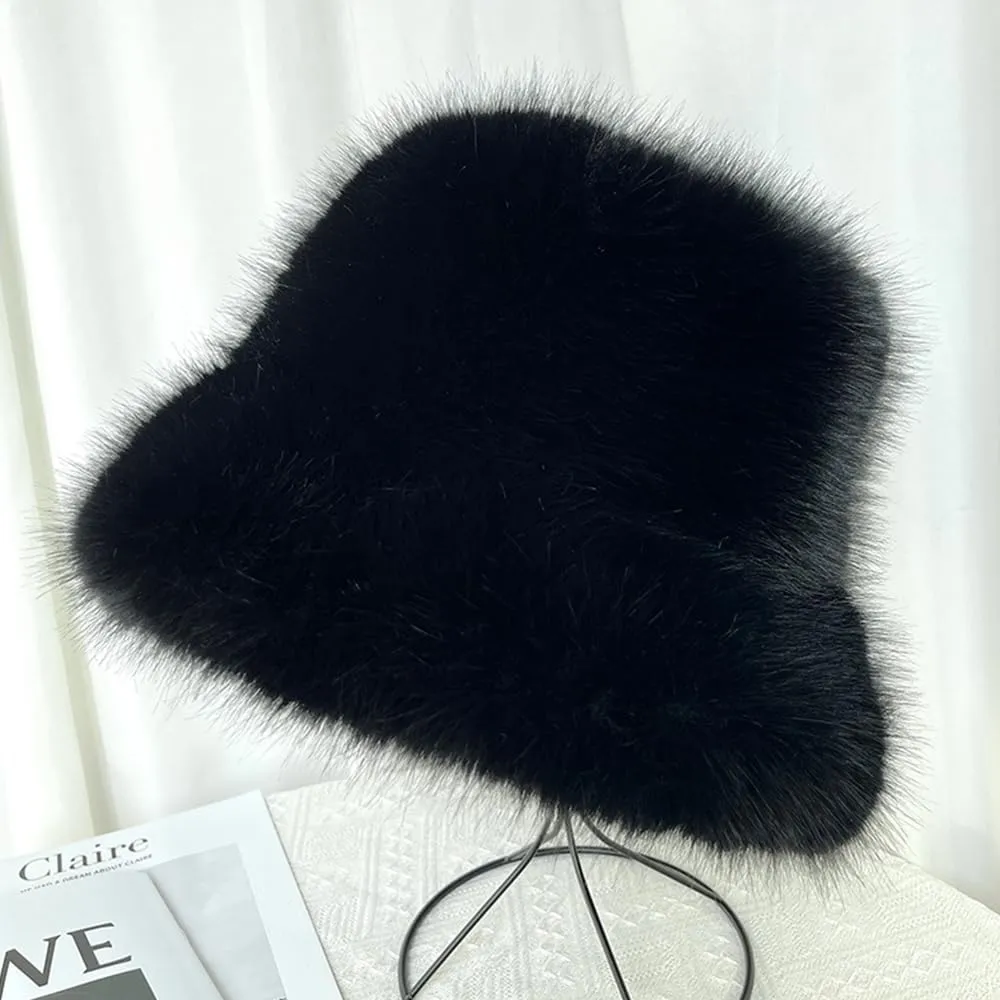 Fuzzy Faux Fur Diva Bucket Hat for Women - Luxurious Winter Hat for Fashionable Ladies