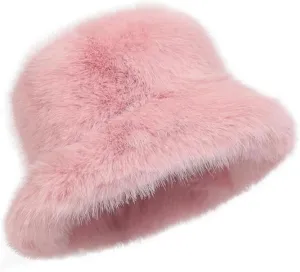Fuzzy Faux Fur Diva Bucket Hat for Women - Luxurious Winter Hat for Fashionable Ladies