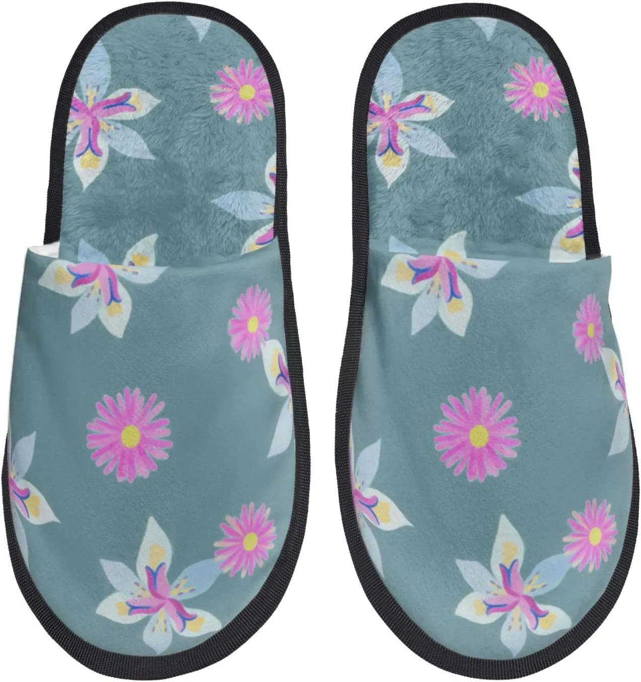 Geometric Floral Pattern Daisies Unisex Slip On House Slippers Closed Toe Indoor Home Slipper For Men Women Comfy Cozy Soft Non-Slip Bedroom Slippers Houseshoes