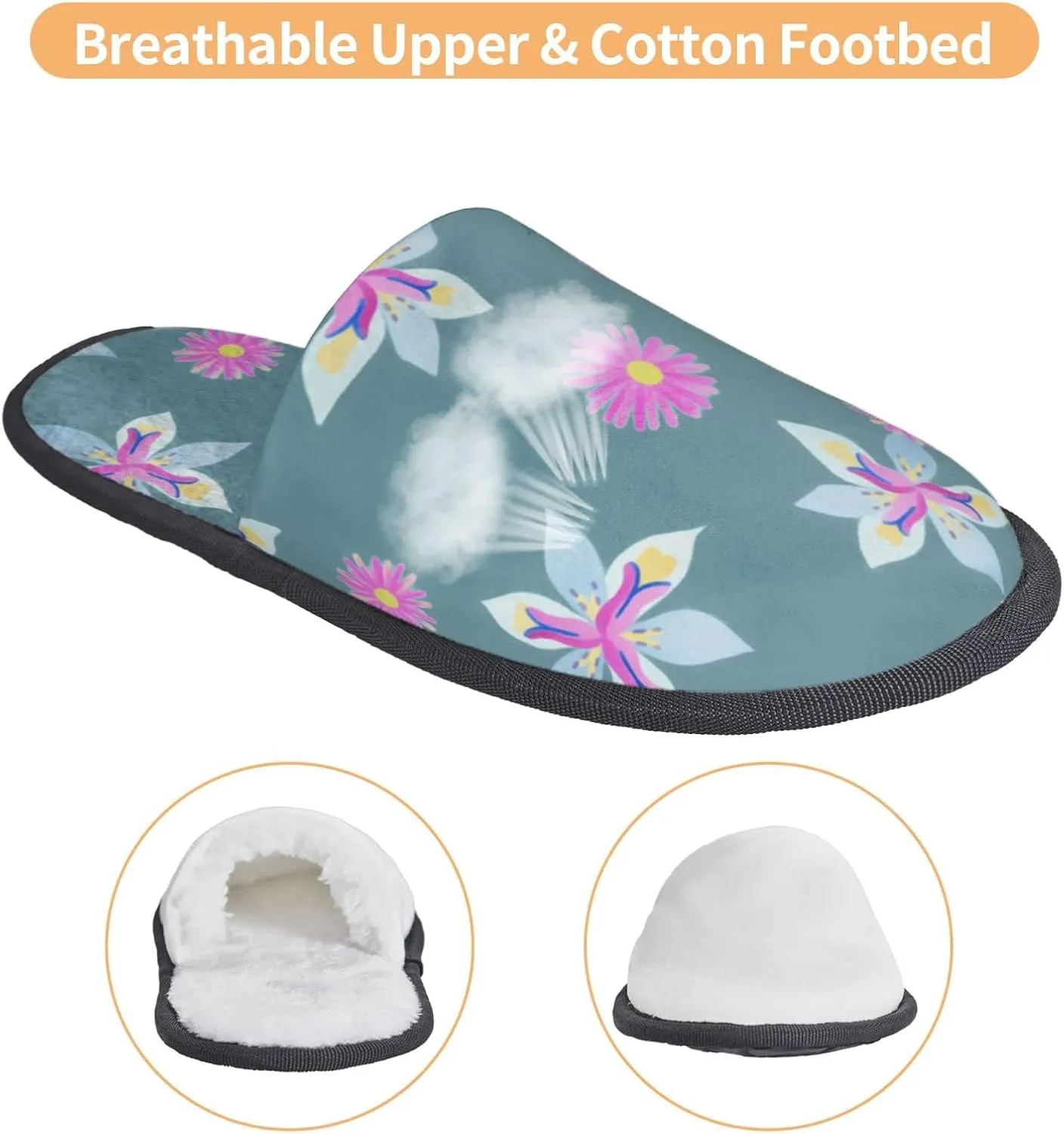 Geometric Floral Pattern Daisies Unisex Slip On House Slippers Closed Toe Indoor Home Slipper For Men Women Comfy Cozy Soft Non-Slip Bedroom Slippers Houseshoes