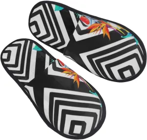 Geometric Floral Pattern Daisies Unisex Slip On House Slippers Closed Toe Indoor Home Slipper For Men Women Comfy Cozy Soft Non-Slip Bedroom Slippers Houseshoes