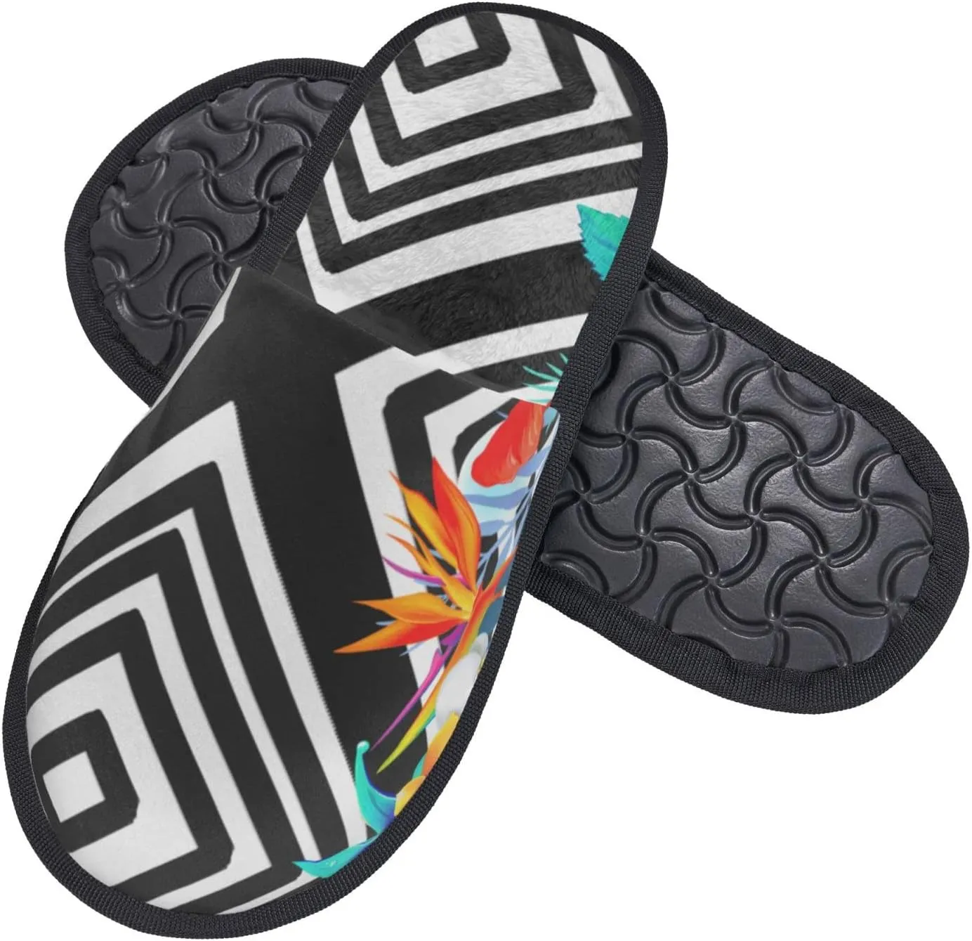 Geometric Floral Pattern Daisies Unisex Slip On House Slippers Closed Toe Indoor Home Slipper For Men Women Comfy Cozy Soft Non-Slip Bedroom Slippers Houseshoes