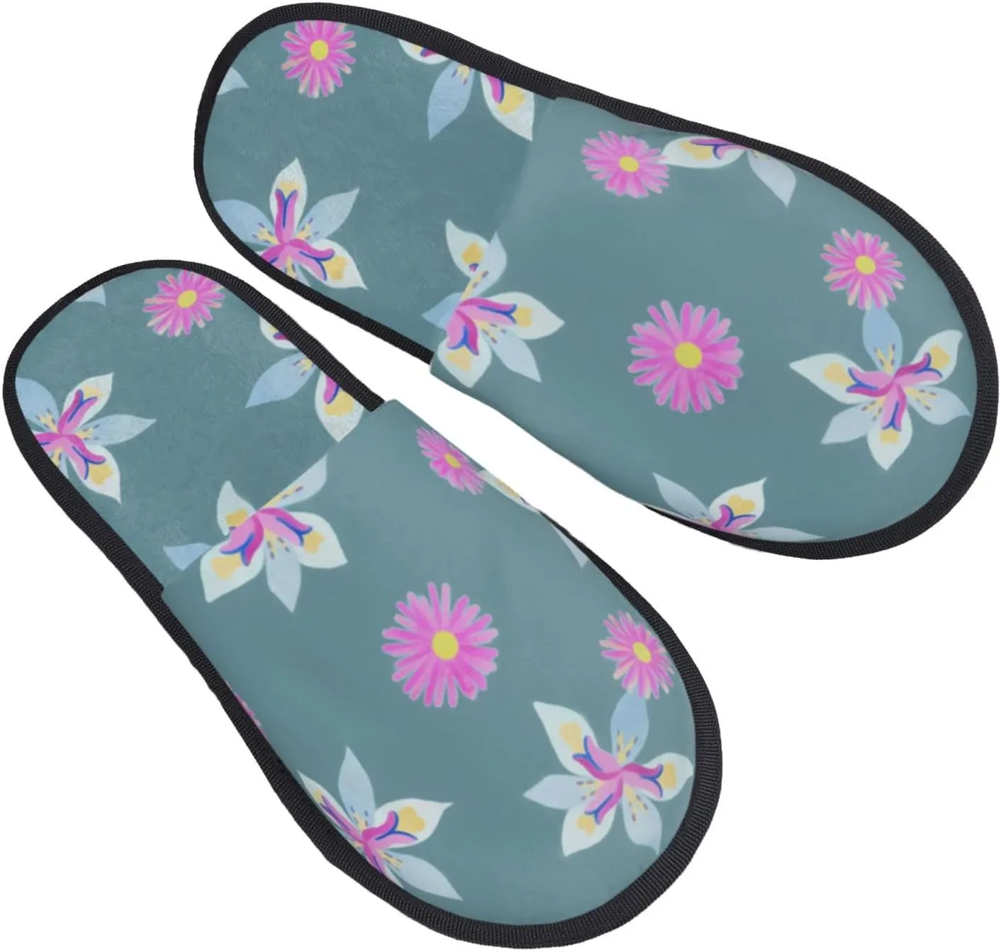 Geometric Floral Pattern Daisies Unisex Slip On House Slippers Closed Toe Indoor Home Slipper For Men Women Comfy Cozy Soft Non-Slip Bedroom Slippers Houseshoes