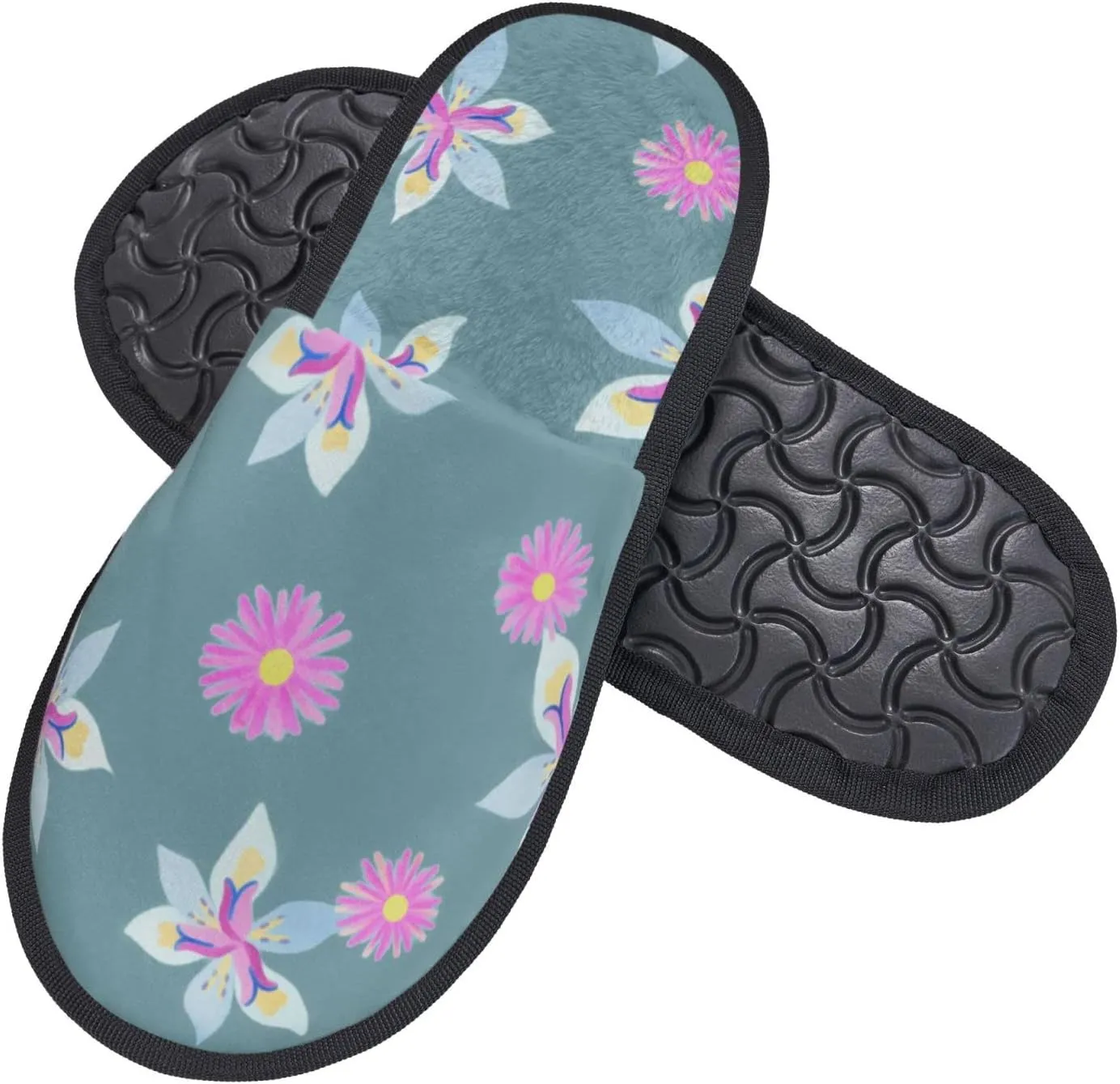 Geometric Floral Pattern Daisies Unisex Slip On House Slippers Closed Toe Indoor Home Slipper For Men Women Comfy Cozy Soft Non-Slip Bedroom Slippers Houseshoes