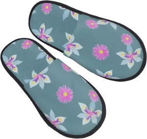 Geometric Floral Pattern Daisies Unisex Slip On House Slippers Closed Toe Indoor Home Slipper For Men Women Comfy Cozy Soft Non-Slip Bedroom Slippers Houseshoes