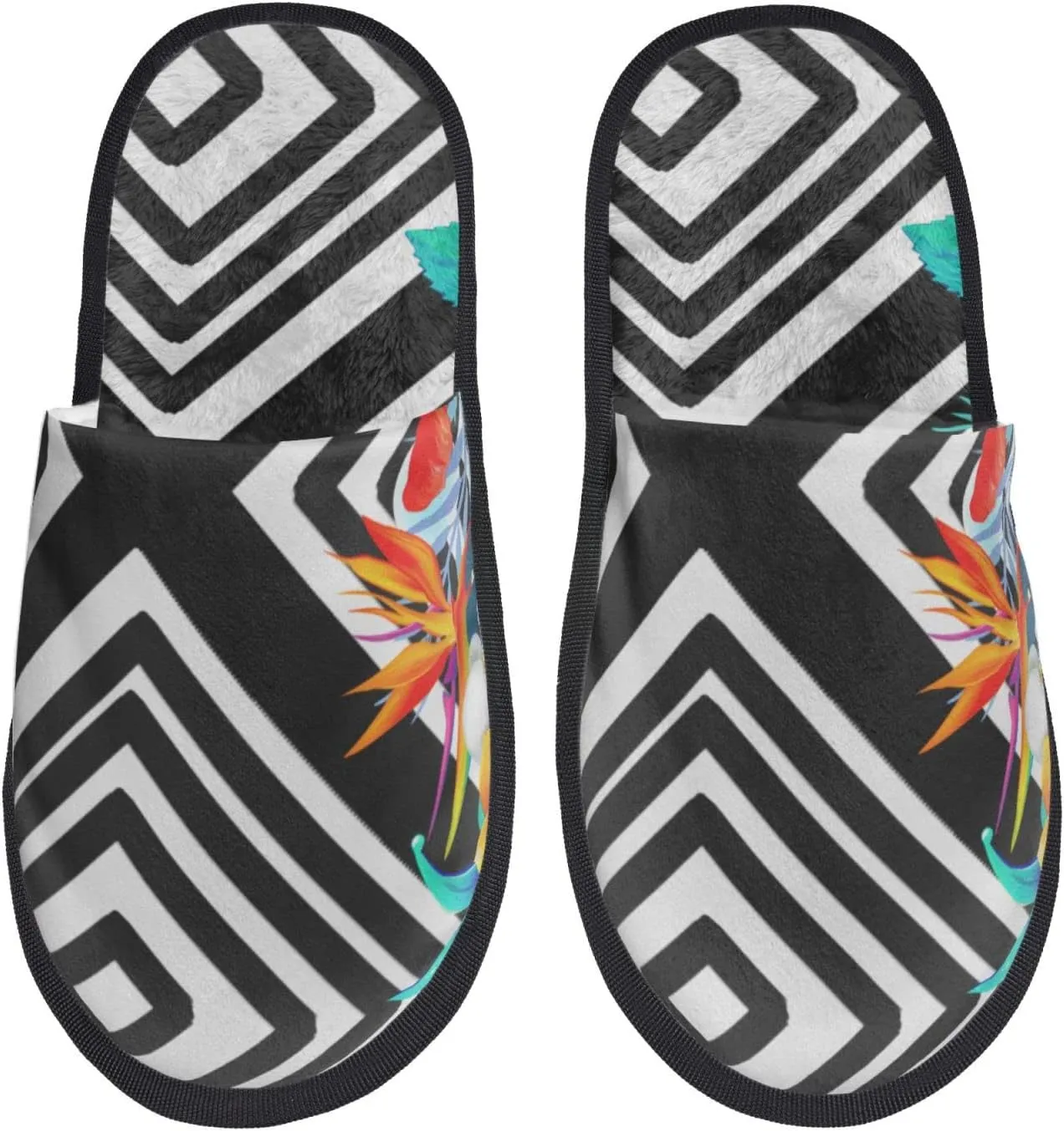 Geometric Floral Pattern Daisies Unisex Slip On House Slippers Closed Toe Indoor Home Slipper For Men Women Comfy Cozy Soft Non-Slip Bedroom Slippers Houseshoes