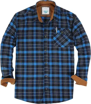 Gioberti Men's Brushed Flannel 100% Cotton Plaid Checkered Shirt with Corduroy Contrast