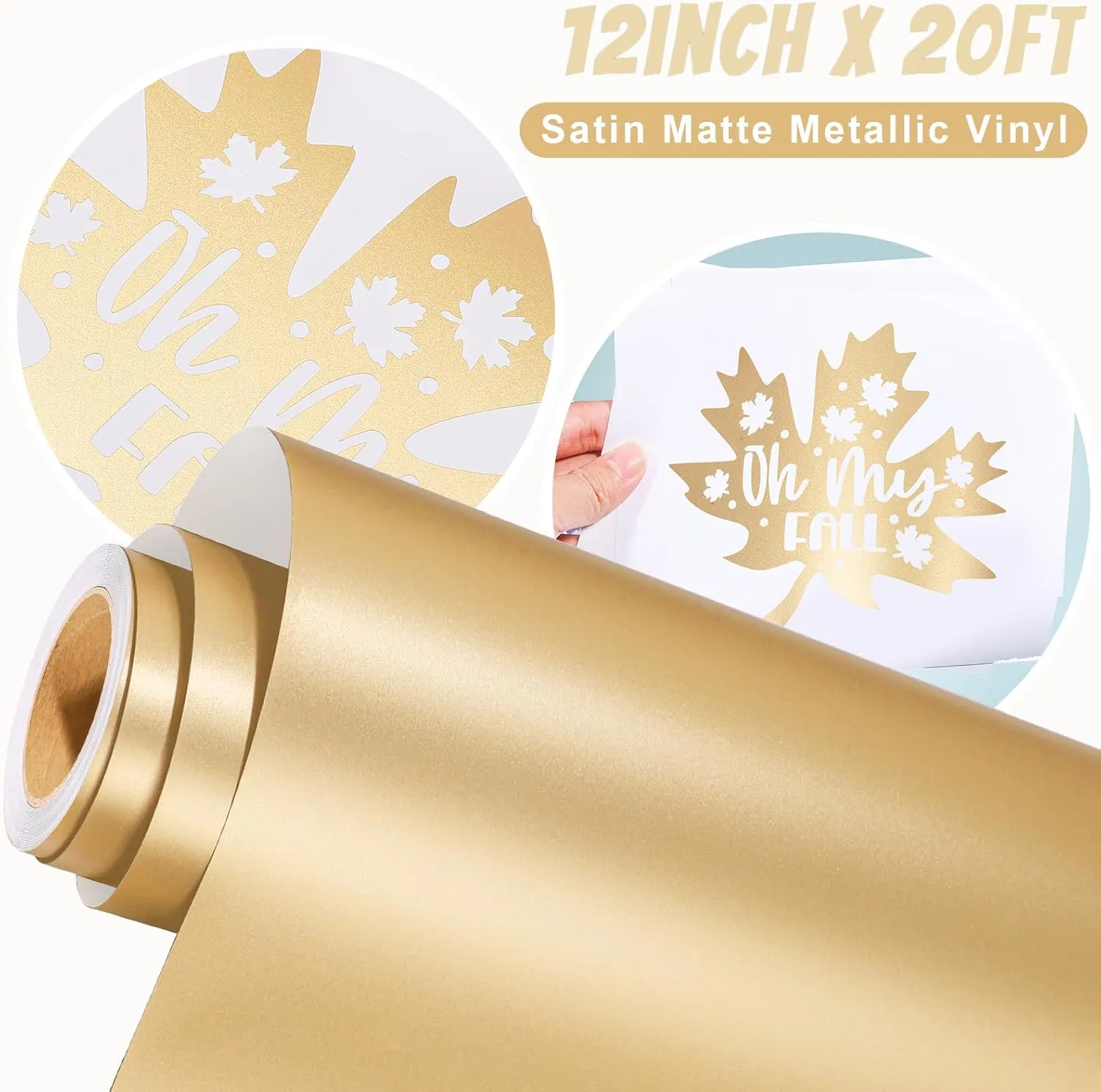 GIRAFVINYL Matte Metallic Vinyl, 12" x 20ft Gold Permanent Vinyl for Home Decor, Car, Sign, Sticker