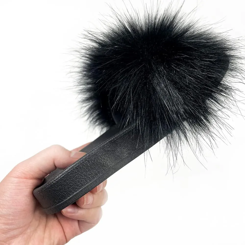 Girls Plush Faux Fur Slippers Fluffy Slip On Summer Open Toe Furry Slides Lovely House Indoor Outdoor Sandals
