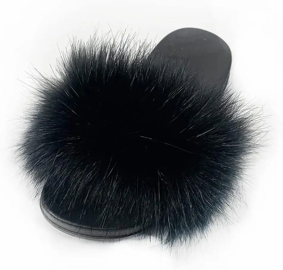Girls Plush Faux Fur Slippers Fluffy Slip On Summer Open Toe Furry Slides Lovely House Indoor Outdoor Sandals