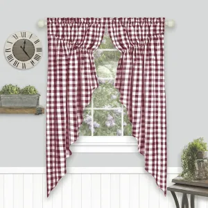 GoodGram 2 Pack Country Farmhouse Plaid Gingham Check Swag Valance Curtain Panels- Assorted Colors (Burgundy)