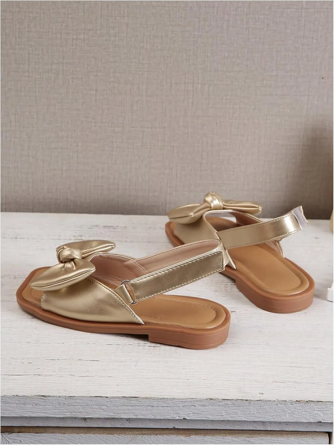 GORGLITTER Girl's Sandals Metallic Bow Flat Sandals Dressy Ankle Strap Cute Summer Wedding Beach Sandals 2025