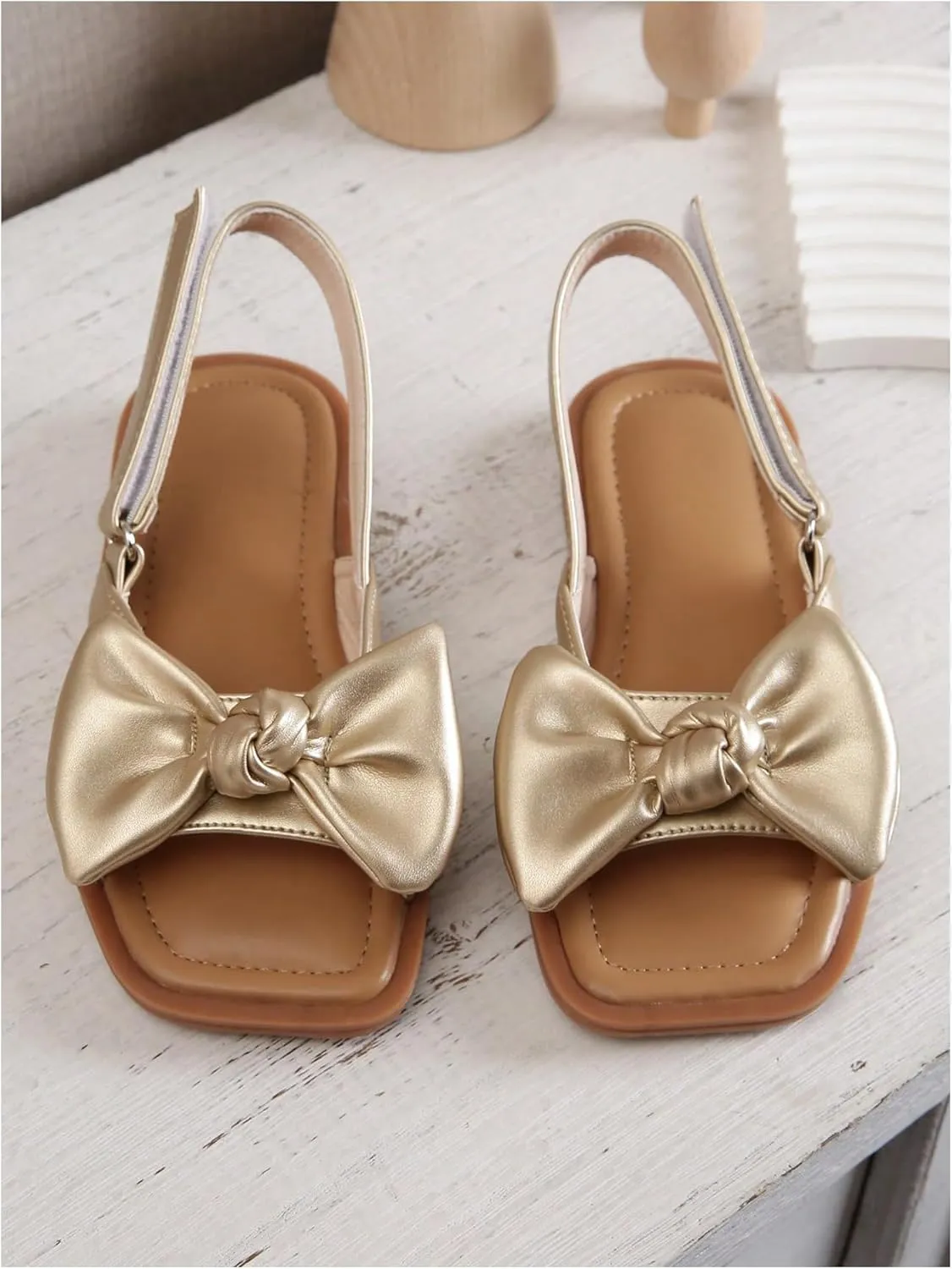 GORGLITTER Girl's Sandals Metallic Bow Flat Sandals Dressy Ankle Strap Cute Summer Wedding Beach Sandals 2025