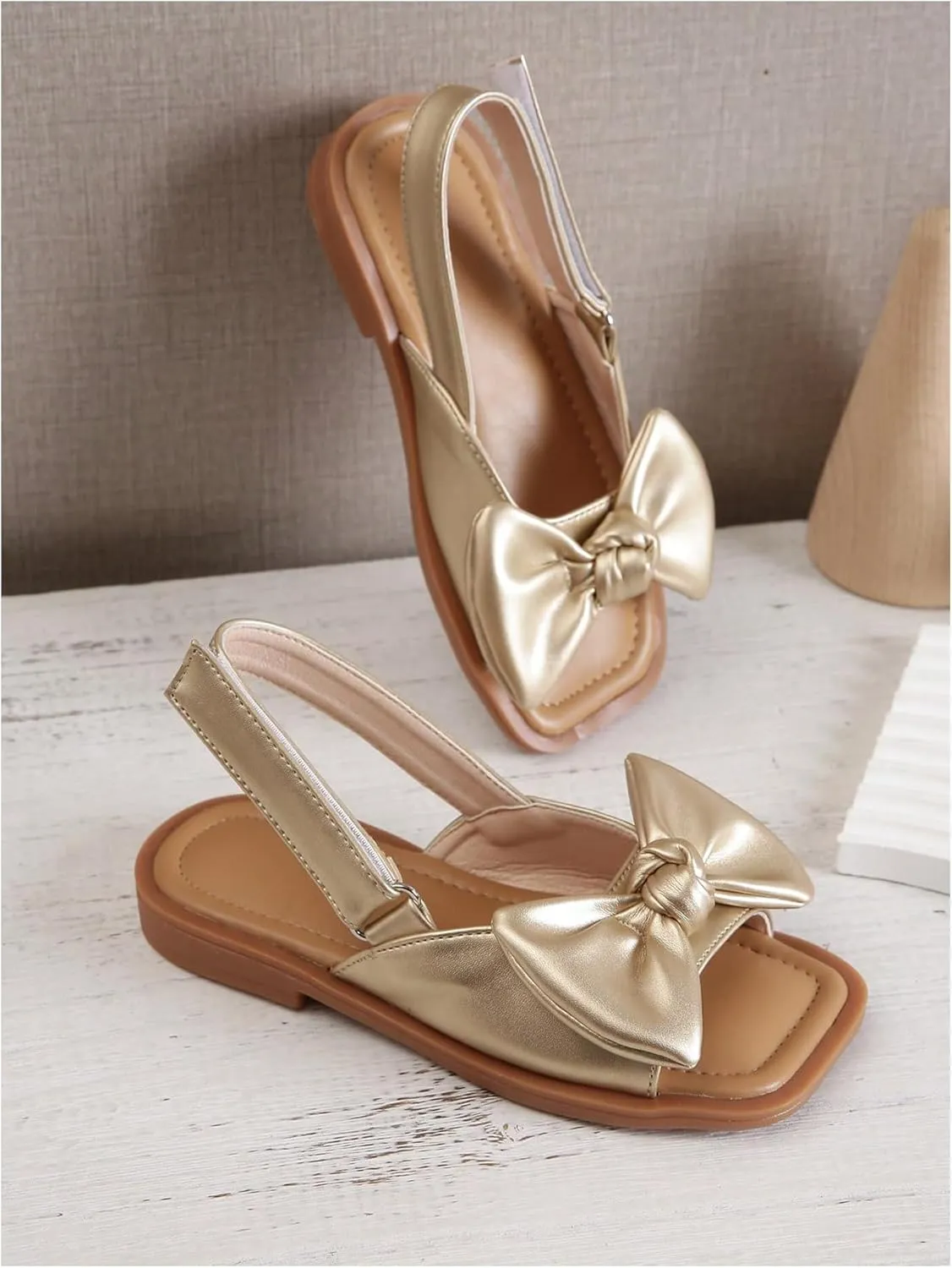 GORGLITTER Girl's Sandals Metallic Bow Flat Sandals Dressy Ankle Strap Cute Summer Wedding Beach Sandals 2025