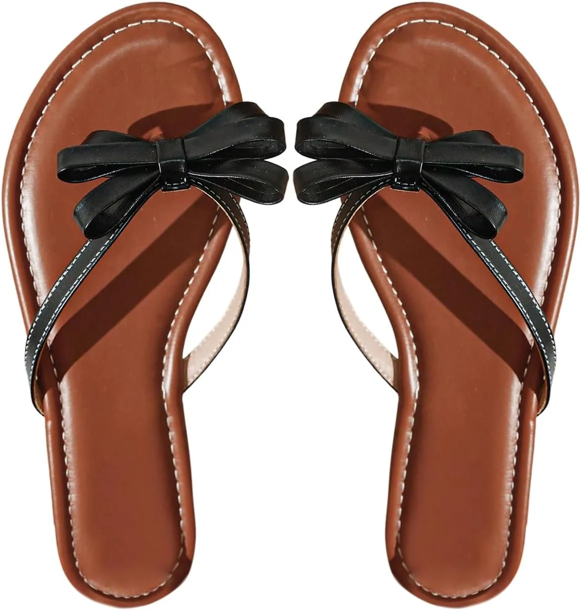 GORGLITTER Women's Bow Flat Sandals Strappy Open Toe Dressy Fancy Flip Flops Slide Sandals