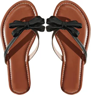 GORGLITTER Women's Bow Flat Sandals Strappy Open Toe Dressy Fancy Flip Flops Slide Sandals