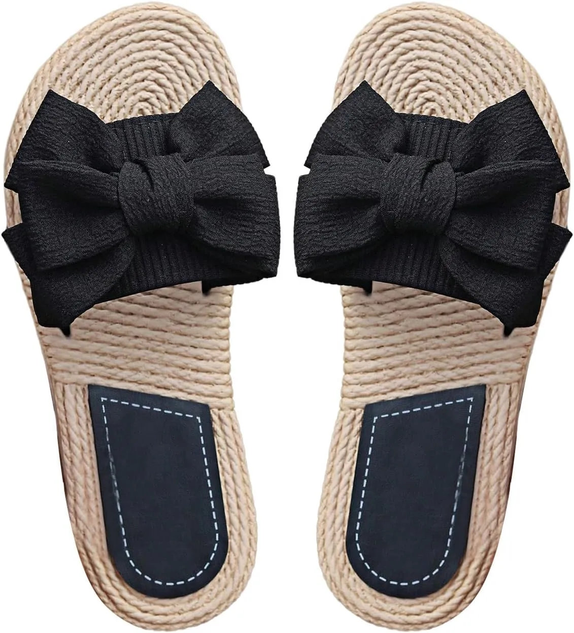 GORGLITTER Women's Bow Flat Sandals Straw Open Toe Dressy Boho Summer Beach Sandals