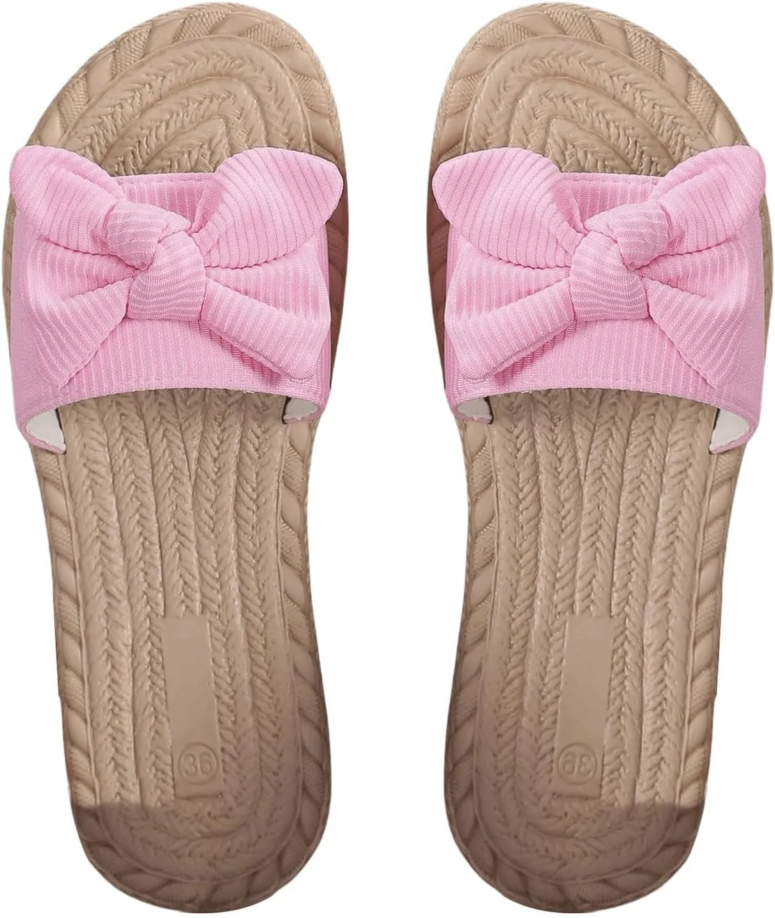 GORGLITTER Women's Bow Flat Sandals Straw Open Toe Dressy Boho Summer Beach Sandals
