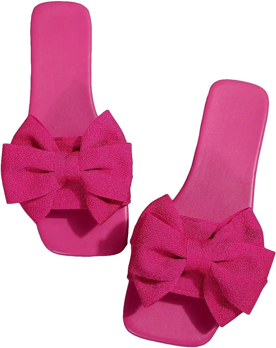 GORGLITTER Women's Bow Sandals Square Open Toe Slip on Dressy Summer Sandals Hot Pink a 7.5