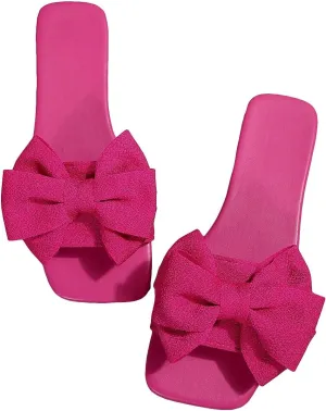 GORGLITTER Women's Bow Sandals Square Open Toe Slip on Dressy Summer Sandals Hot Pink a 7.5