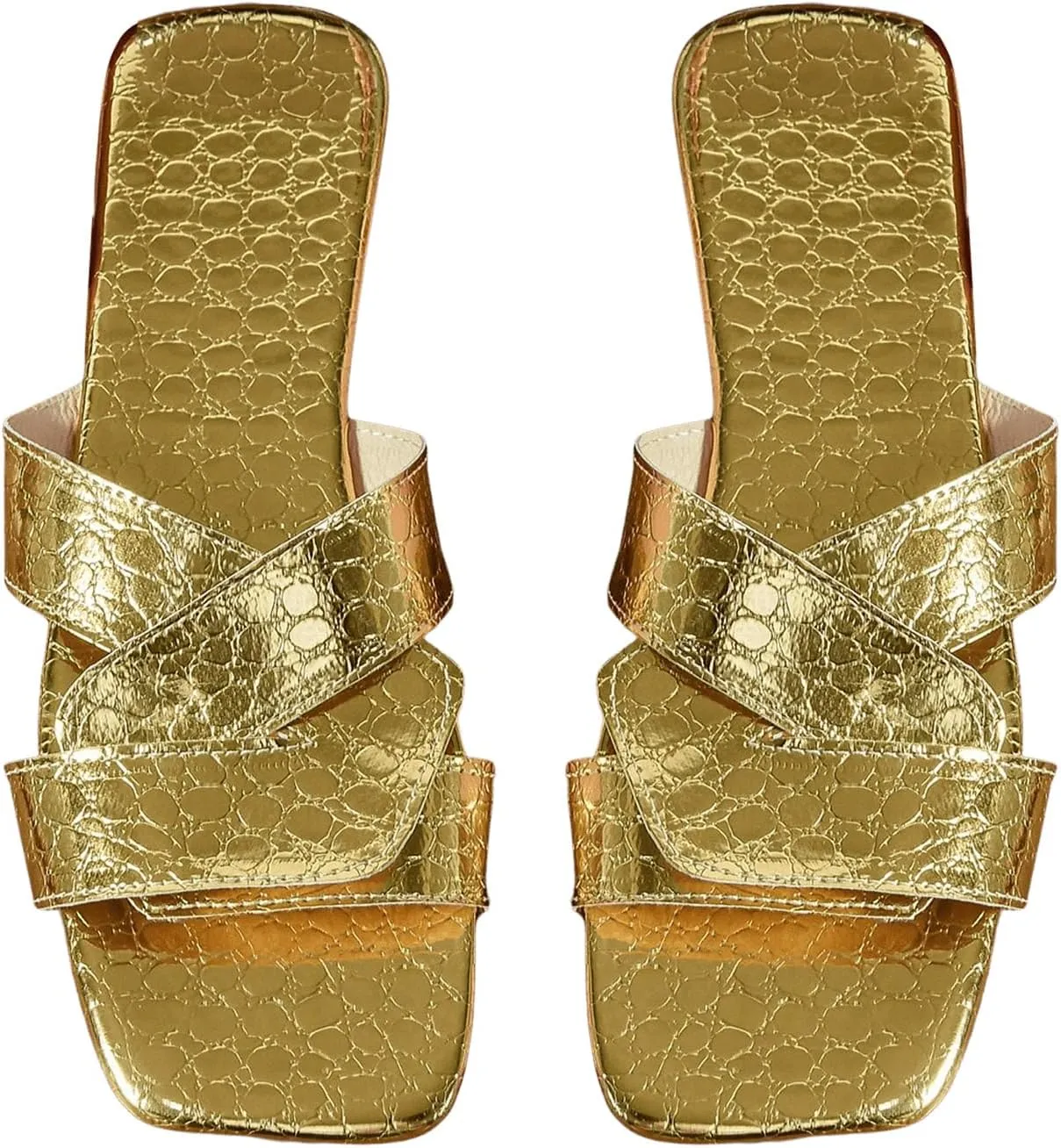 GORGLITTER Women's Metallic Flat Sandals Slip on Open Toe Wedding Vacation Slide Sandals