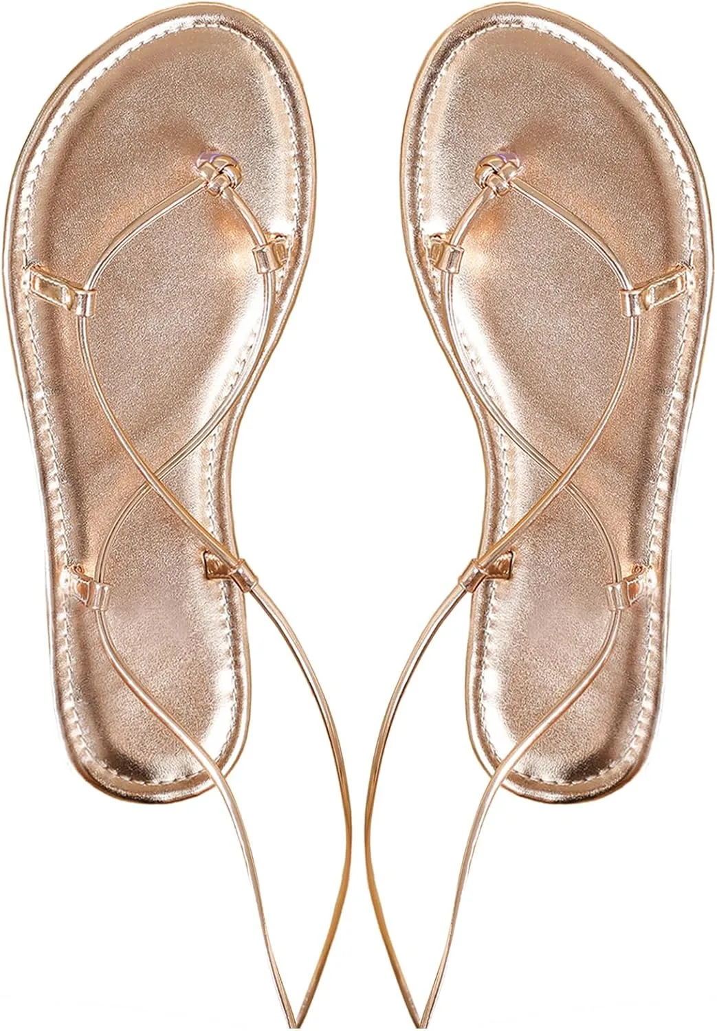 GORGLITTER Women's Metallic Lace Up Flat Sandals Strappy Open Toe Thong Sandals Tie Up Slides