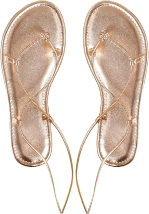 GORGLITTER Women's Metallic Lace Up Flat Sandals Strappy Open Toe Thong Sandals Tie Up Slides