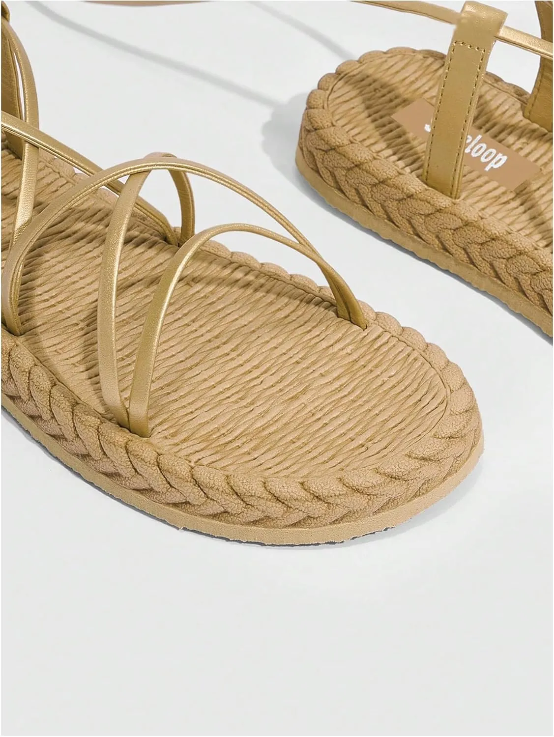 GORGLITTER Women's Metallic Strappy Flat Sandals Open Toe Crisscross Lace Up Summer Shoes