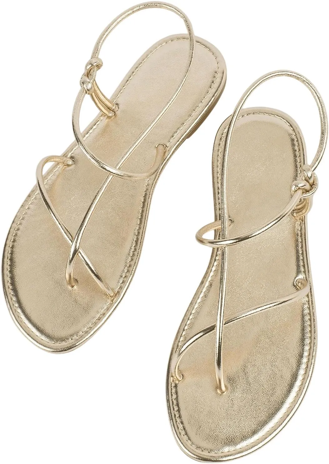 GORGLITTER Women's Metallic Strappy Flat Sandals Open Toe Dressy Summer Beach Thong Slides