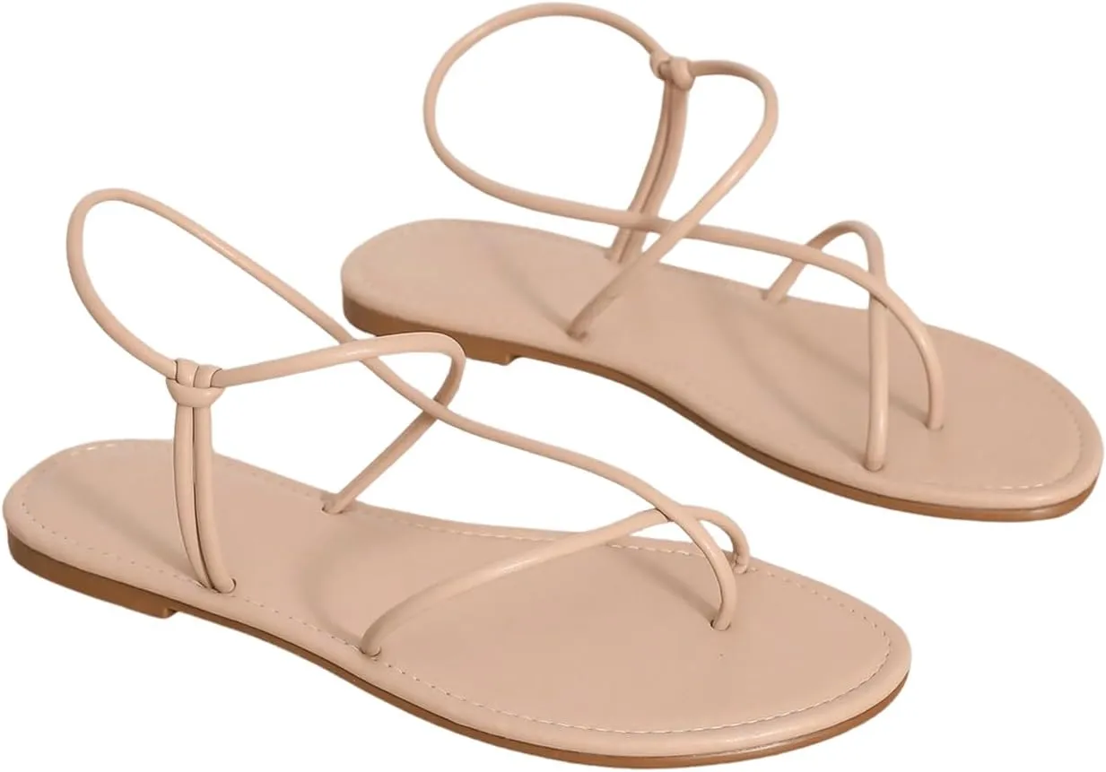 GORGLITTER Women's Metallic Strappy Flat Sandals Open Toe Dressy Summer Beach Thong Slides