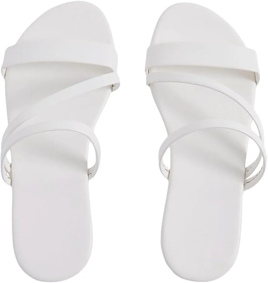 GORGLITTER Women's Metallic Strappy Open Toe Flat Sandal PU Leather Summer Slides Sandals