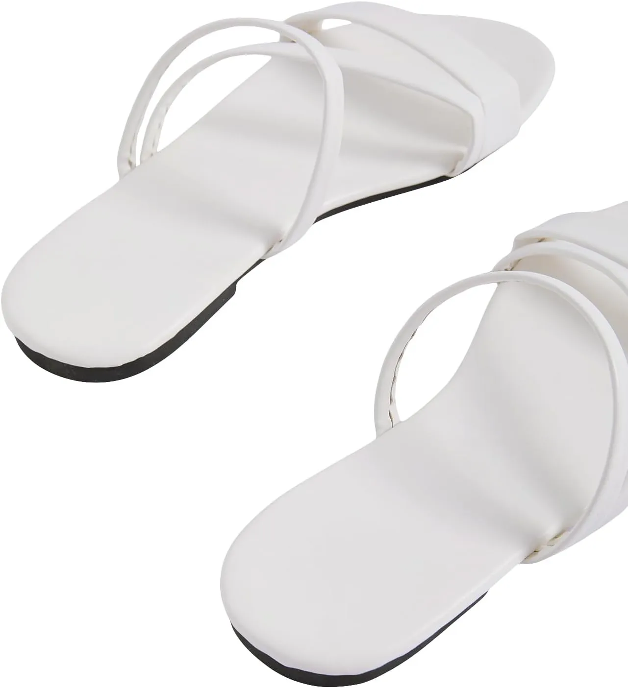 GORGLITTER Women's Metallic Strappy Open Toe Flat Sandal PU Leather Summer Slides Sandals