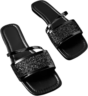 GORGLITTER Women's Sequin Flat Sandals Metallic Fashion Dressy Sandals