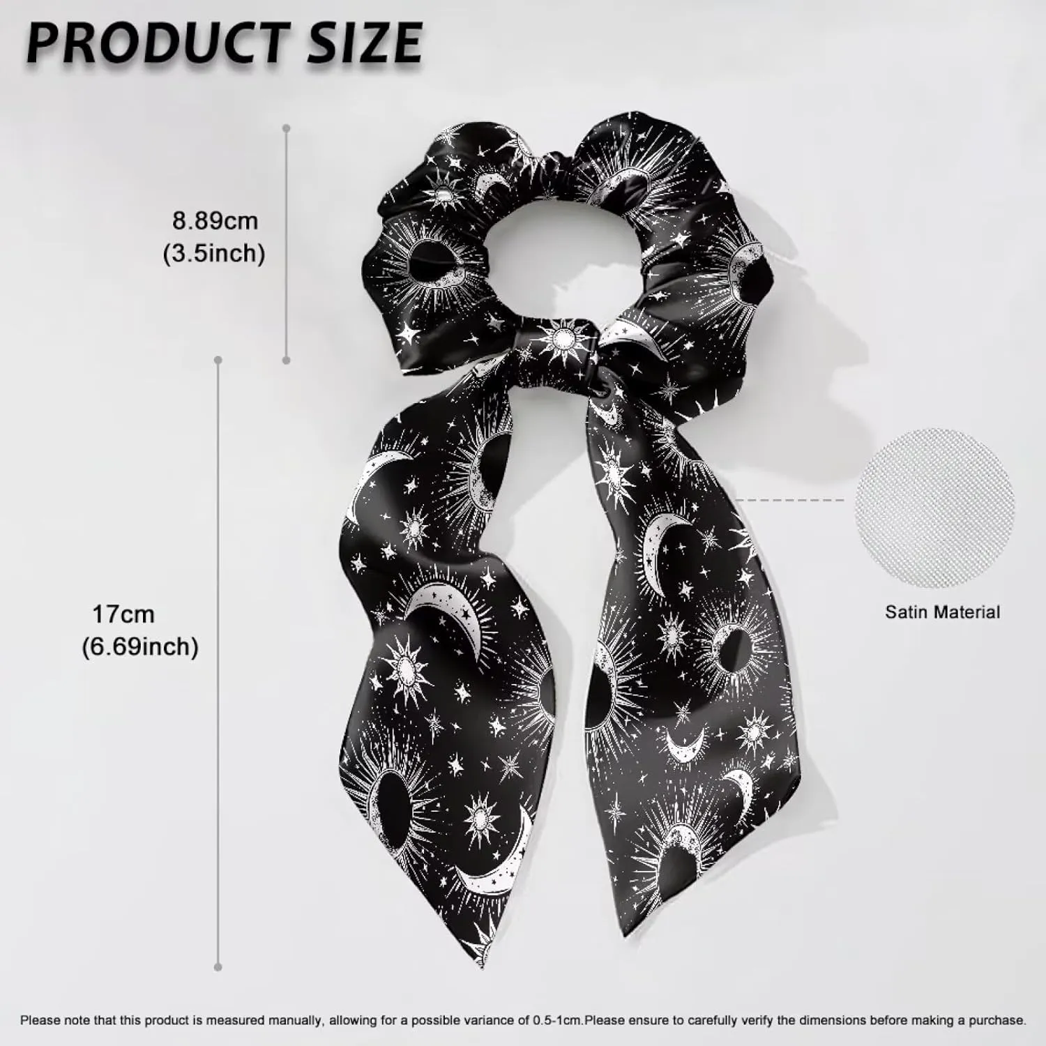 Gothic Moon Hair Scrunchies Satin Hair Tie Set of 2 Sun Hair Ribbon With Bow Knotted Bow Hair Ties for Women Elastic Hair Scarf for Curly Hair Ponytail Hair Accessories