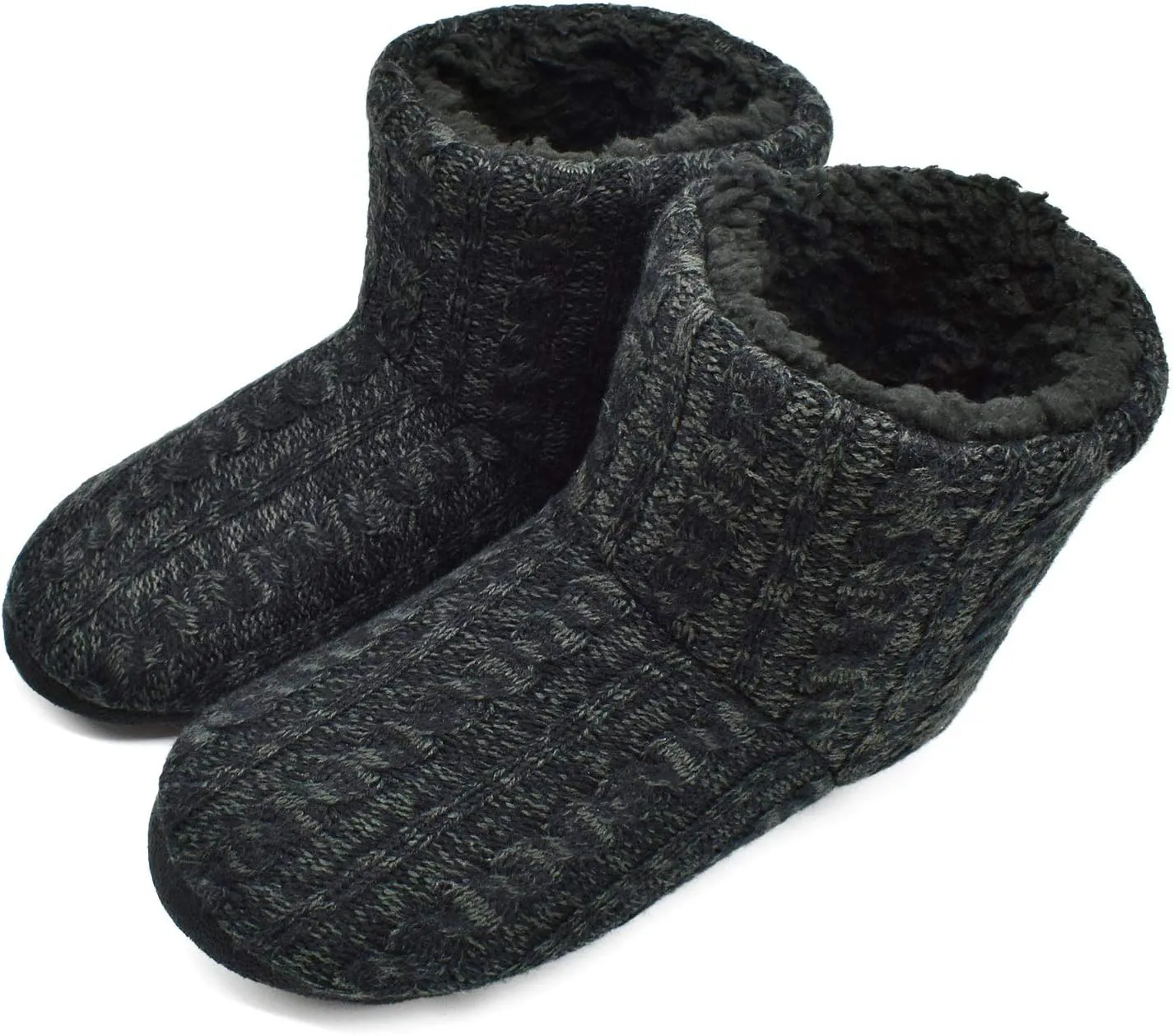 GPOS Knit Rock Wool Warm Men Indoor Pull on Cozy Memory Foam Slipper Boots Soft Rubber Sole