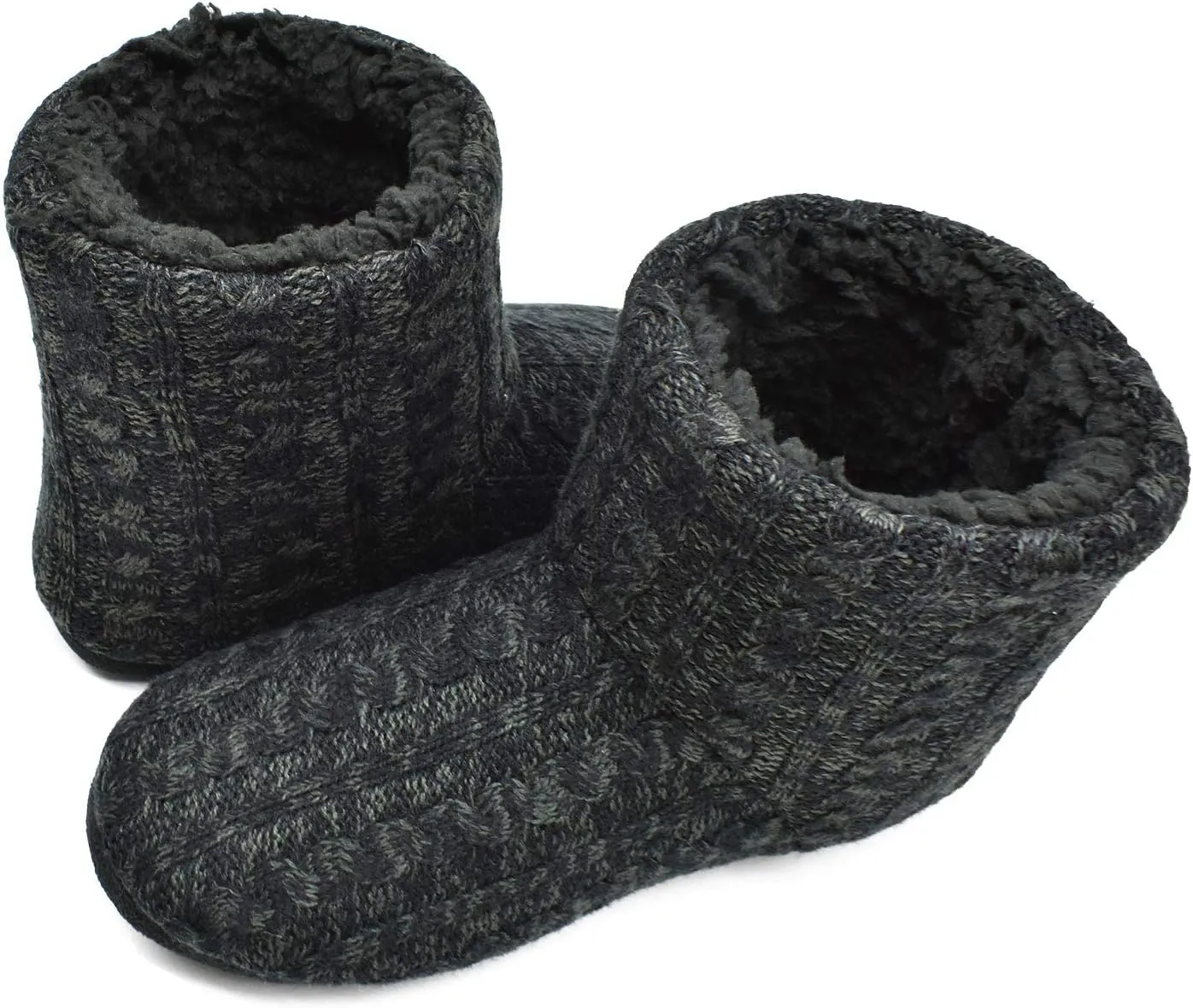 GPOS Knit Rock Wool Warm Men Indoor Pull on Cozy Memory Foam Slipper Boots Soft Rubber Sole