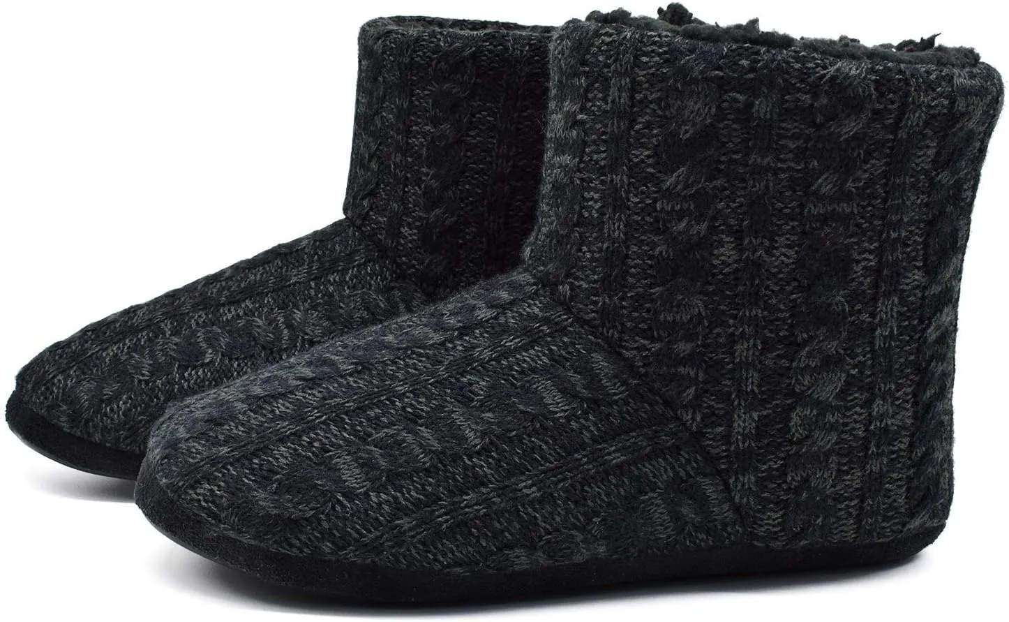 GPOS Knit Rock Wool Warm Men Indoor Pull on Cozy Memory Foam Slipper Boots Soft Rubber Sole