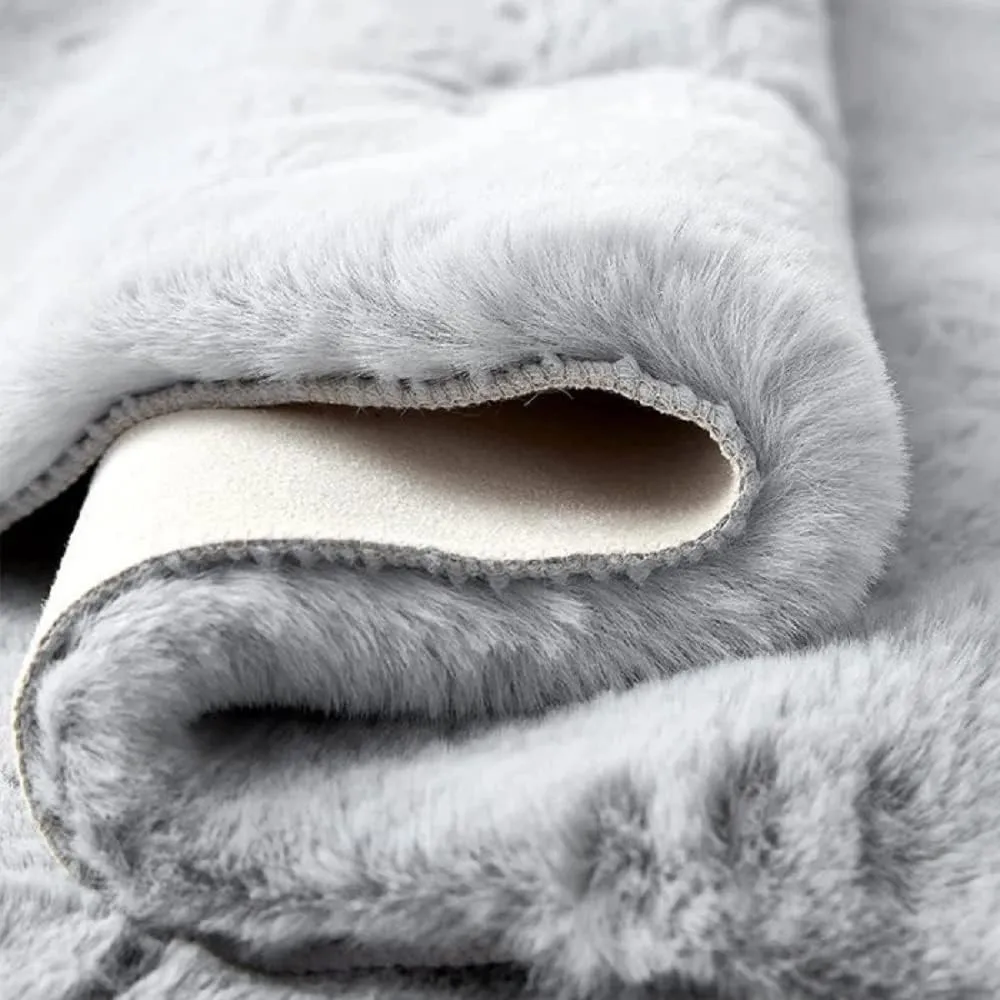Grey Runner Fuzzy Rug for Bedroom Faux Rabbit Washable Fluffy Fur Nursery Rugs for Living Room Cute Room 2x4 Rug